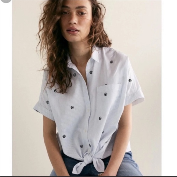 Madewell Embroidered Peace Sign Tie Front Shirt - Picture 5 of 6
